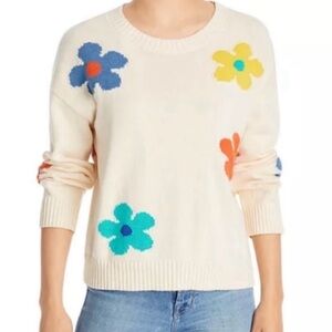 Rails Cream and Blue Crew Neck Sweater with Floral Design